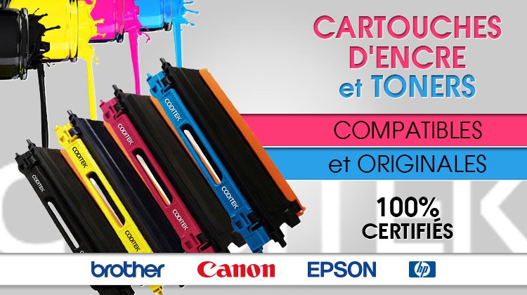 Cartouches d'encre et toners. Compatibles et Originales. 100% certifiés